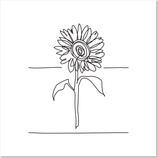 Sunflower Line Drawing - Black Posters and Art